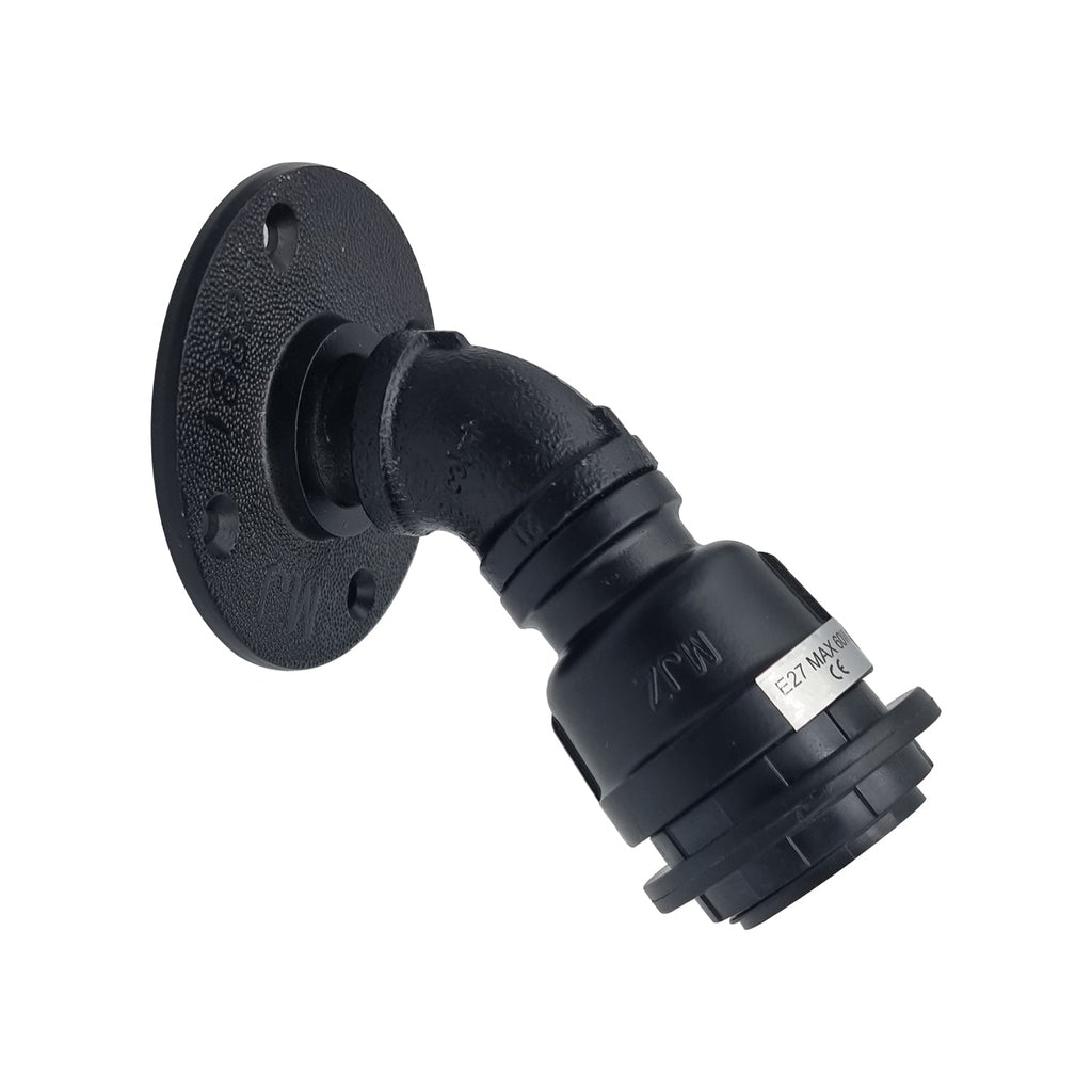 Industrial Water Pipe Wall Lamp Holder E27 Base, Retro Vintage Style Black Metal