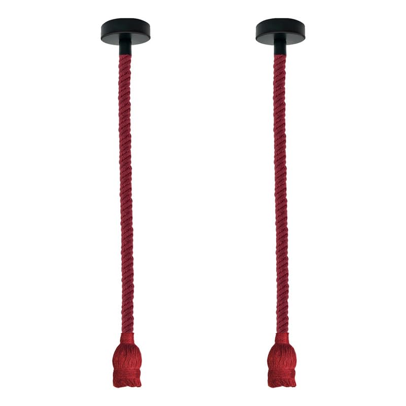 Red Hemp Rope Industrial Pendant Light Fixture, Adjustable Rustic E27 Ceiling Lamp
