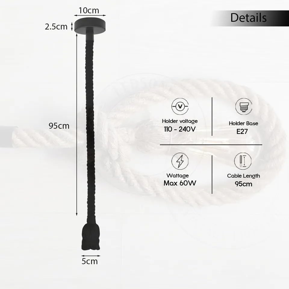 Red Hemp Rope Industrial Pendant Light Fixture, Adjustable Rustic E27 Ceiling Lamp