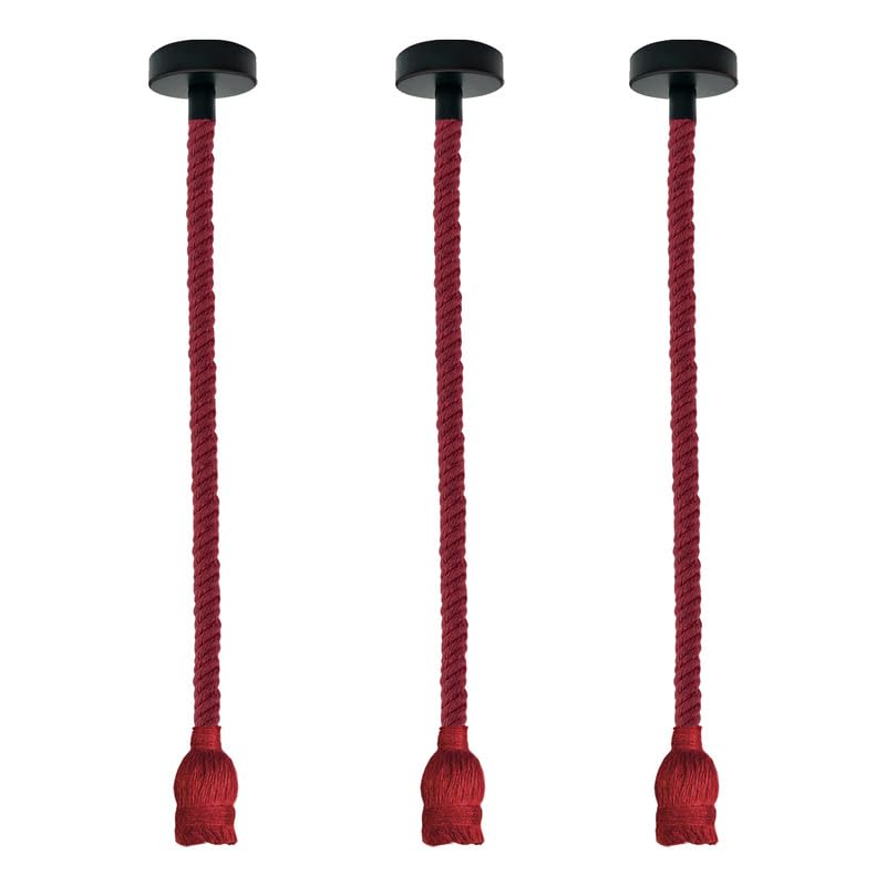 Red Hemp Rope Industrial Pendant Light Fixture, Adjustable Rustic E27 Ceiling Lamp