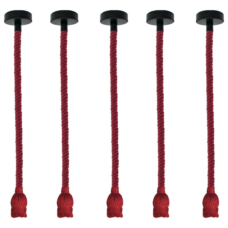 Red Hemp Rope Industrial Pendant Light Fixture, Adjustable Rustic E27 Ceiling Lamp