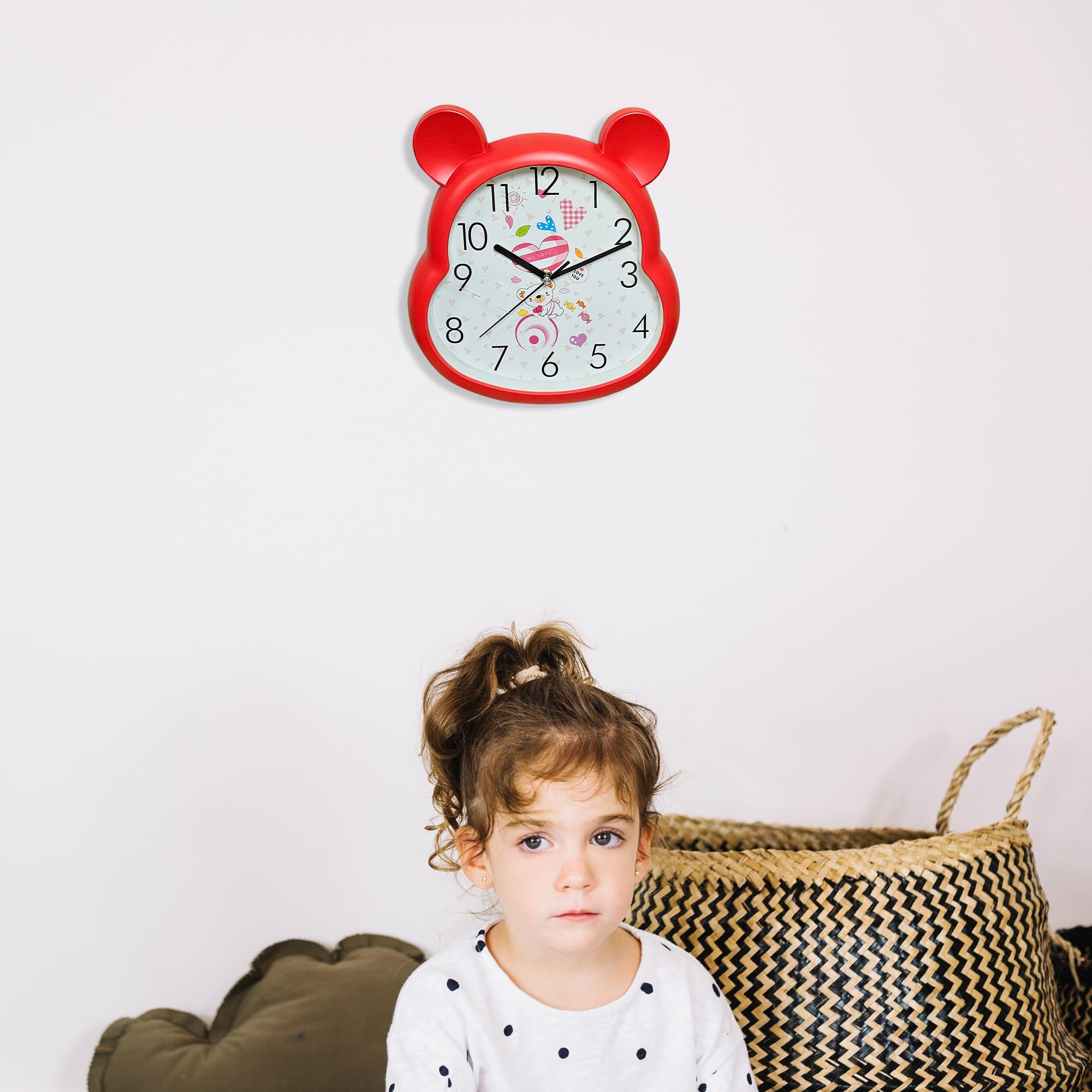 Silent Non-Ticking Round Wall Clock for Kids Room, Large Numbers Battery Powered