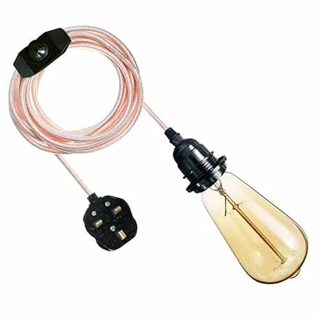 4M Fabric Flex Plug-In Pendant Light, E27 Bulb Holder, Dimmer Switch