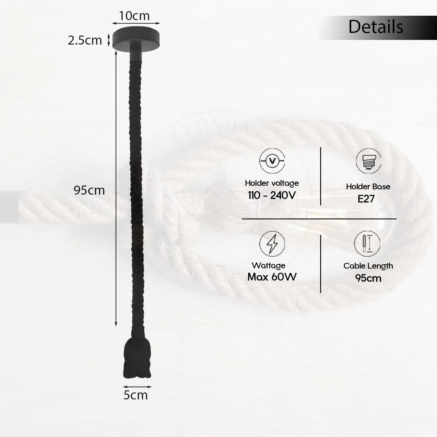 Rustic Hemp Rope Ceiling Pendant Light E27 Fitting for Industrial Decor