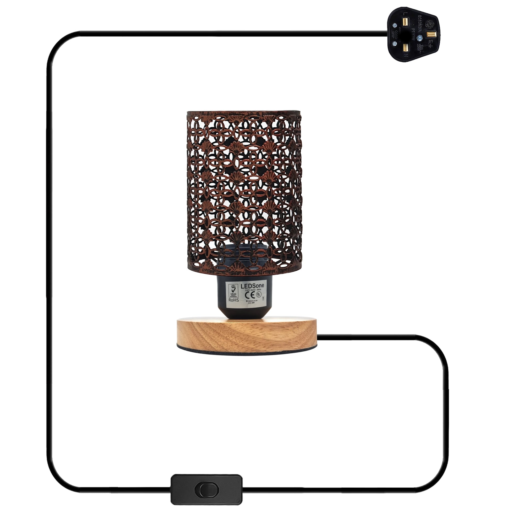 Charming Wire Cage Table Lamp with Wooden Base, Modern Desk Bedside Light