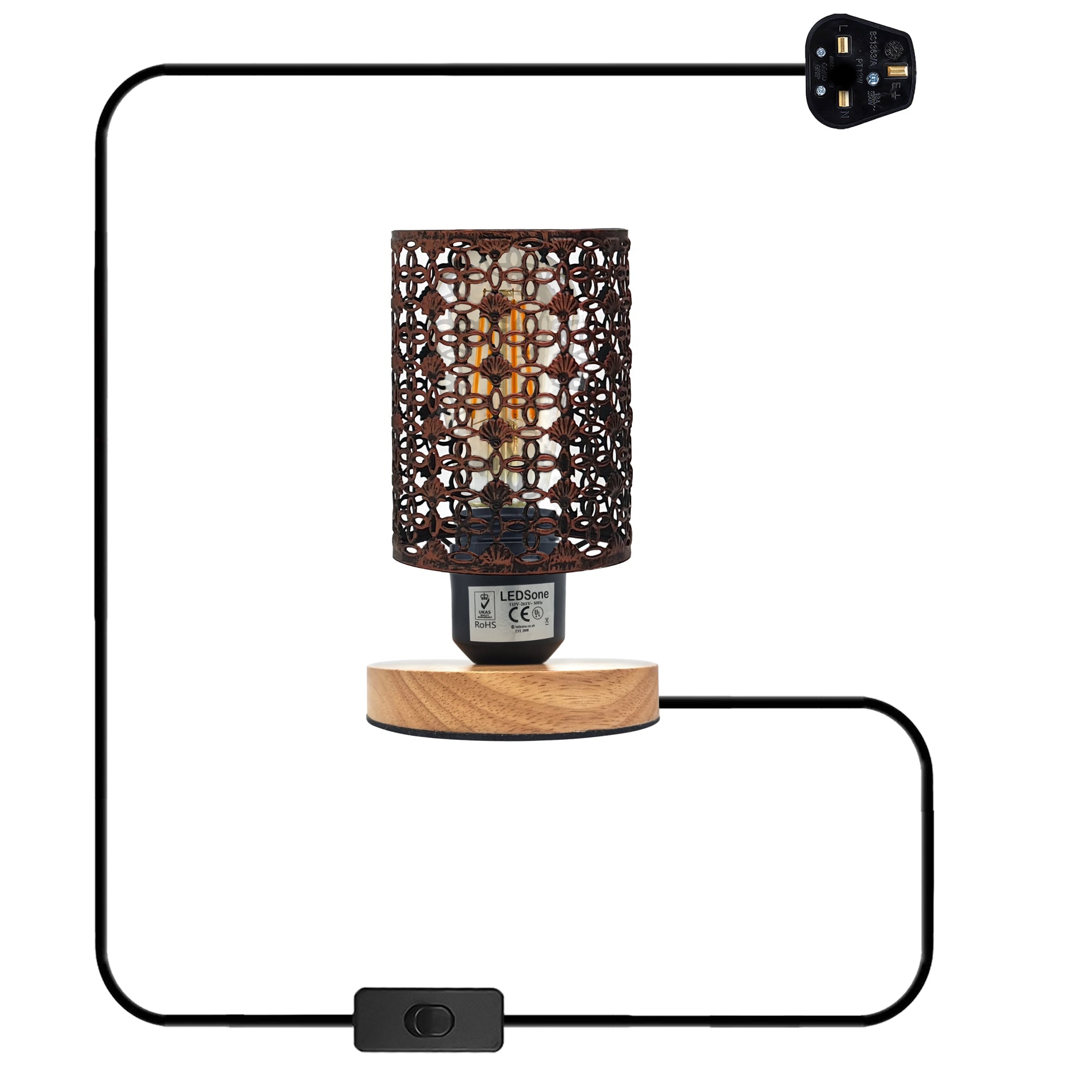 Charming Wire Cage Table Lamp with Wooden Base, Modern Desk Bedside Light