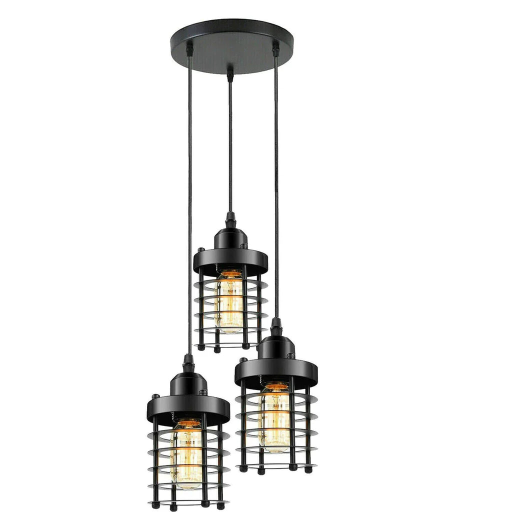 Charming 3-Light Metal Cage Cluster Pendant Ceiling Fixture - Adjustable Industrial Style