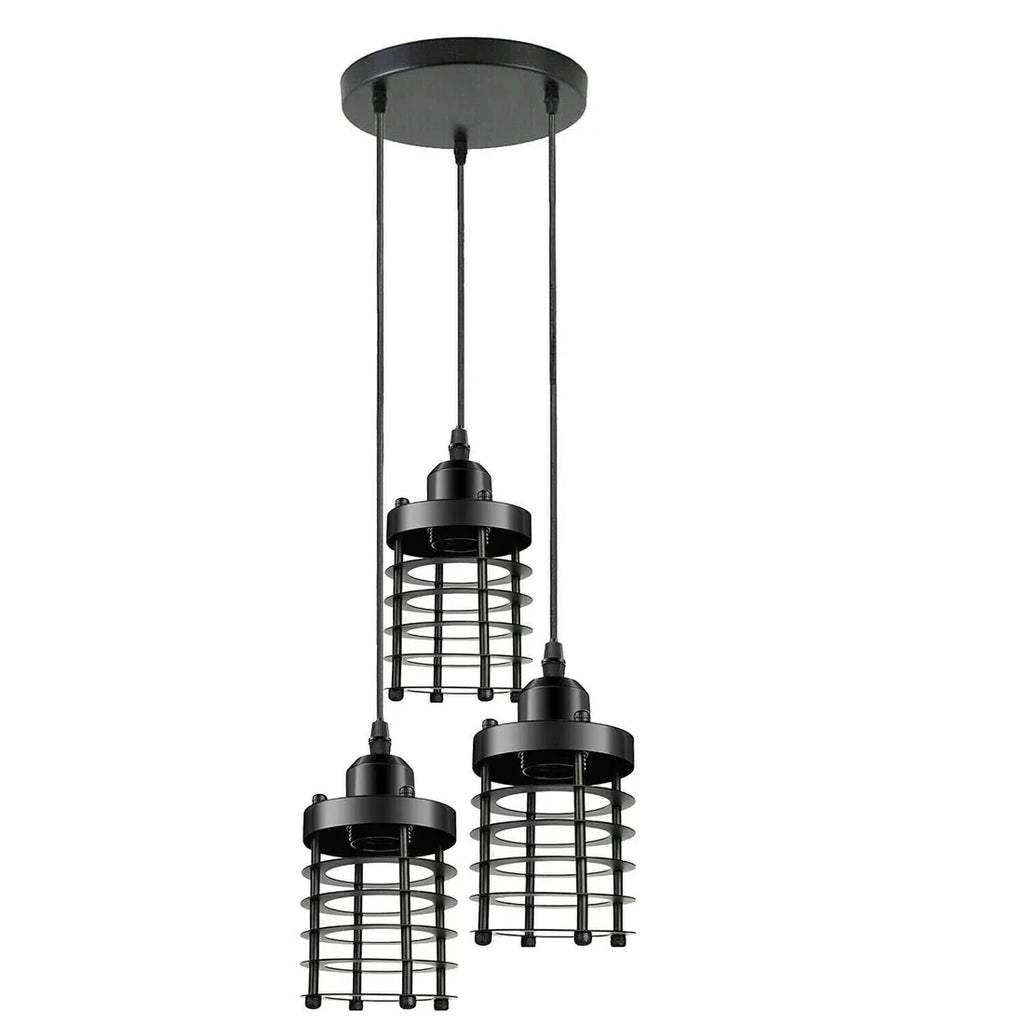 Charming 3-Light Metal Cage Cluster Pendant Ceiling Fixture - Adjustable Industrial Style