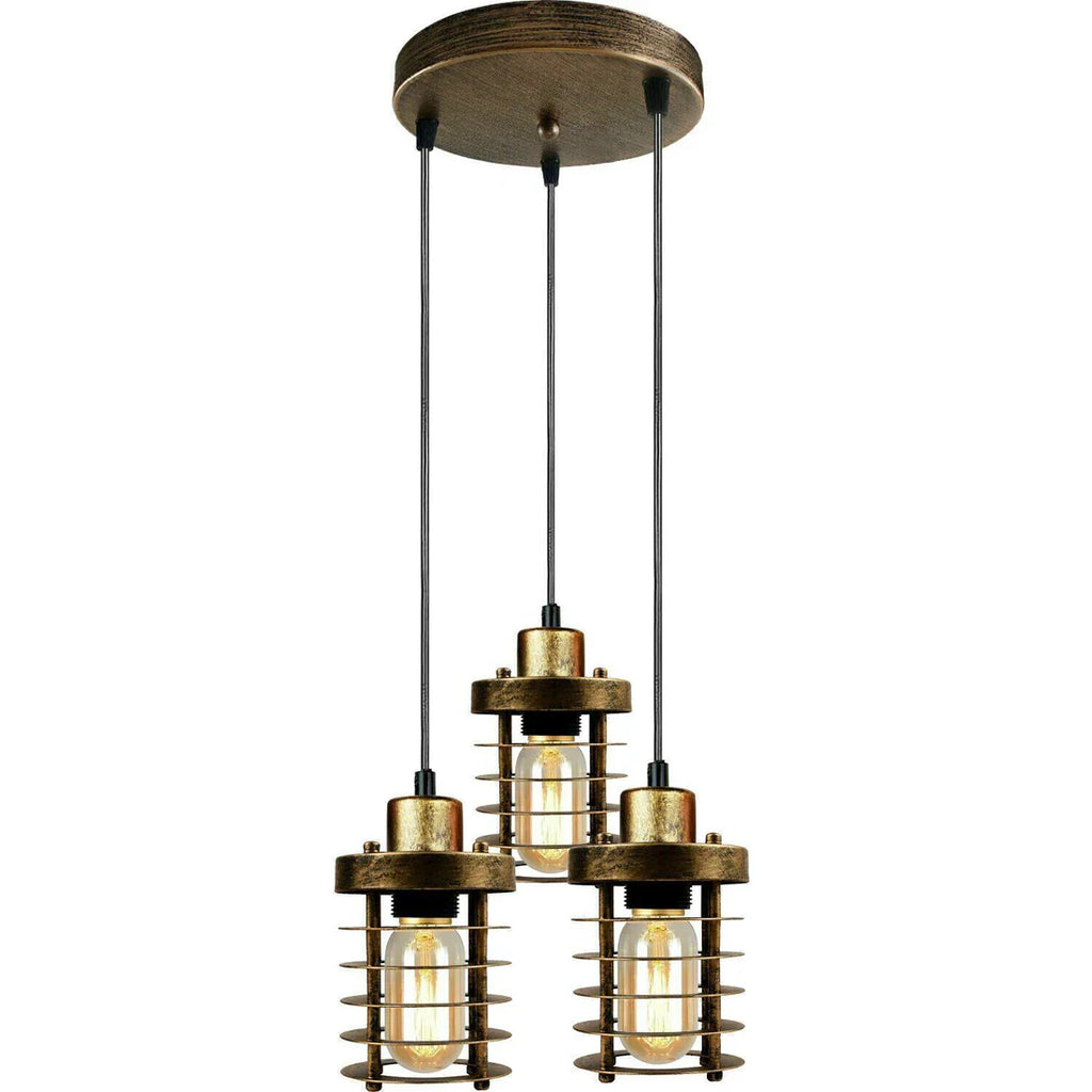 Industrial 3 Light Metal Cage Cluster Pendant Ceiling Hanging Light