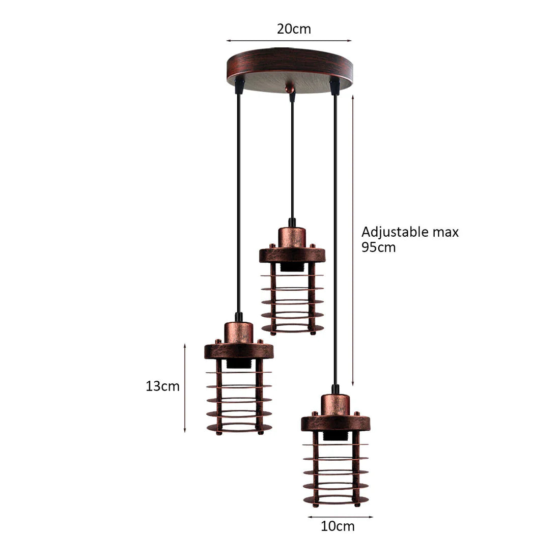Adjustable Industrial 3-Light Metal Cage Cluster Pendant Ceiling Fixture