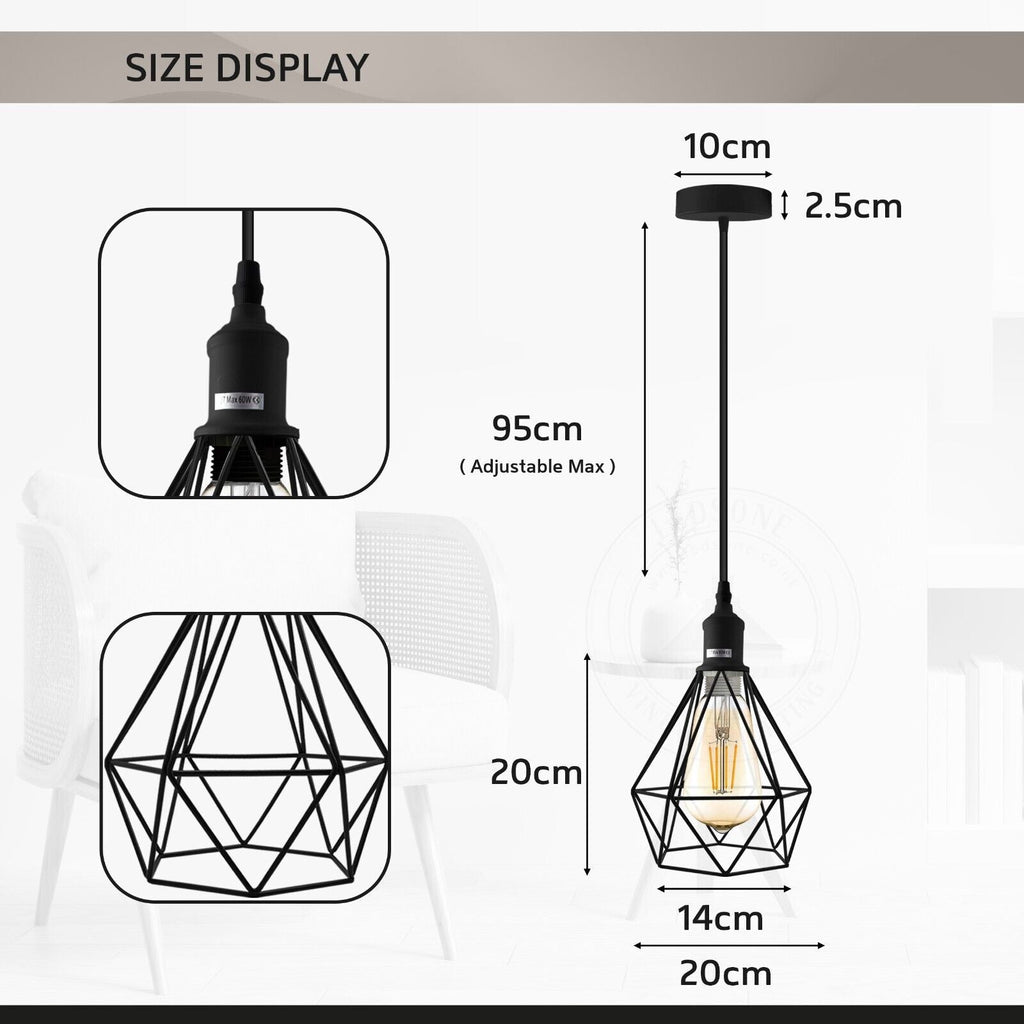 Industrial Metal Cage Pendant Light, Vintage Style Hanging Ceiling Lamp Shade