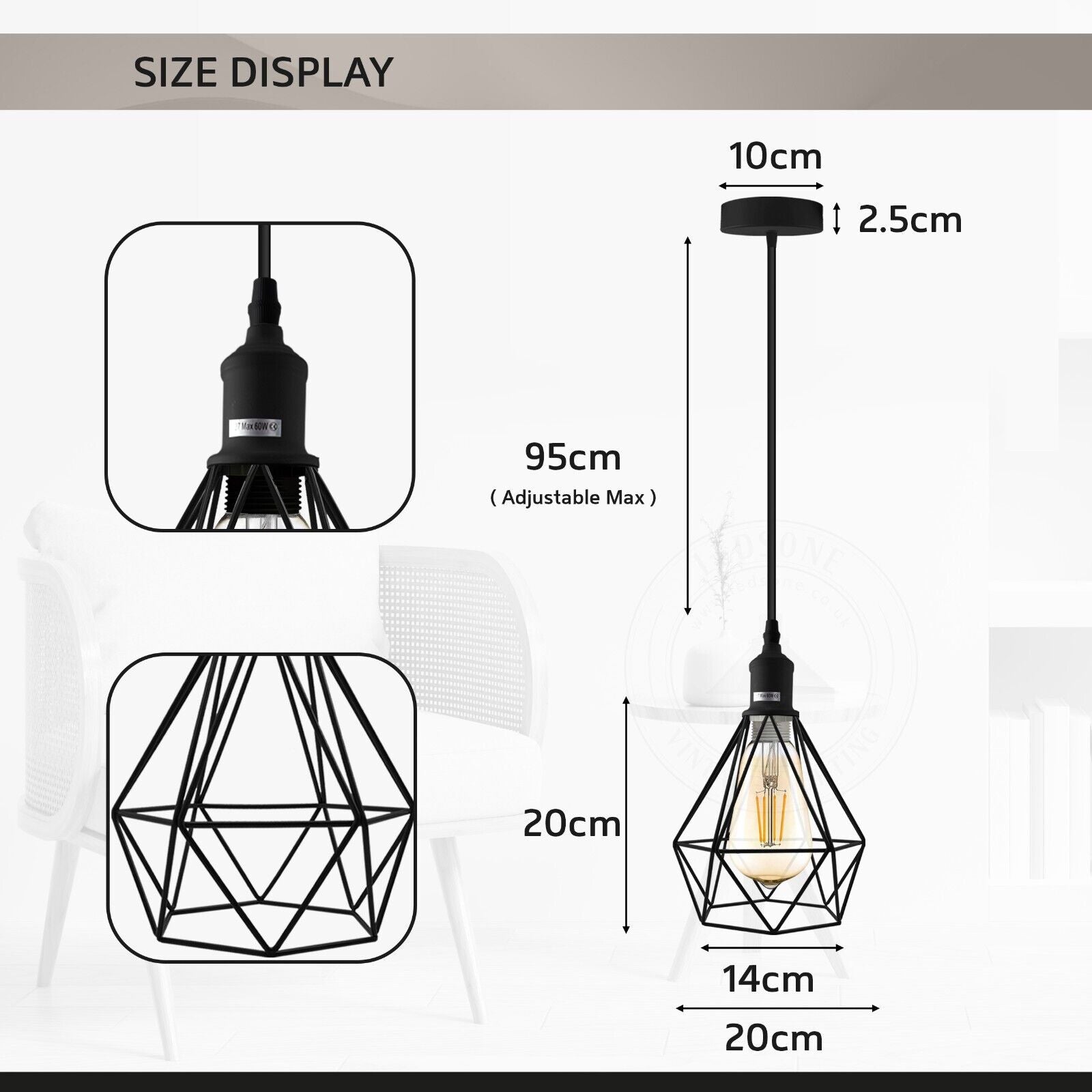 Industrial Metal Cage Pendant Light, Vintage Style Hanging Ceiling Lamp Shade