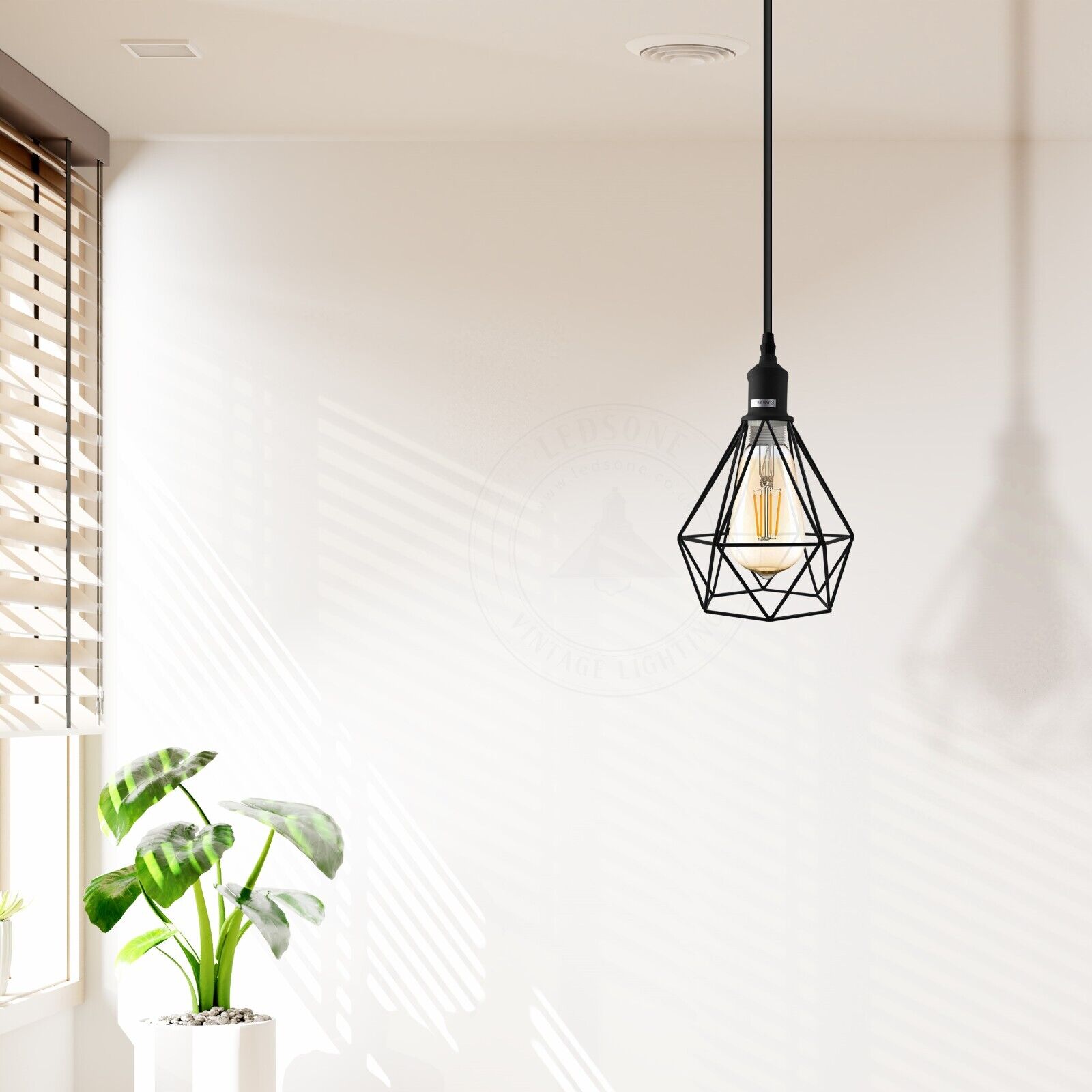 Industrial Metal Cage Pendant Light, Vintage Style Hanging Ceiling Lamp Shade