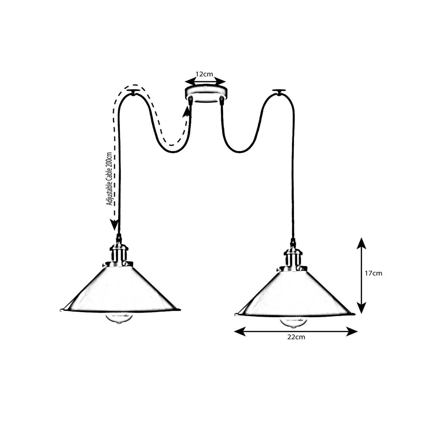 Industrial Retro Dual Metal Cone Pendant Light Fixture, E27 Bulb Base