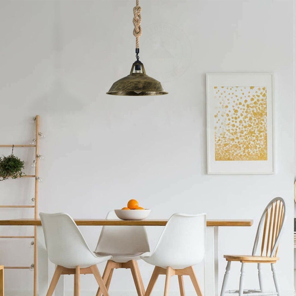Industrial Metal Hemp Rope Pendant Light Retro Ceiling Hanging Lamp