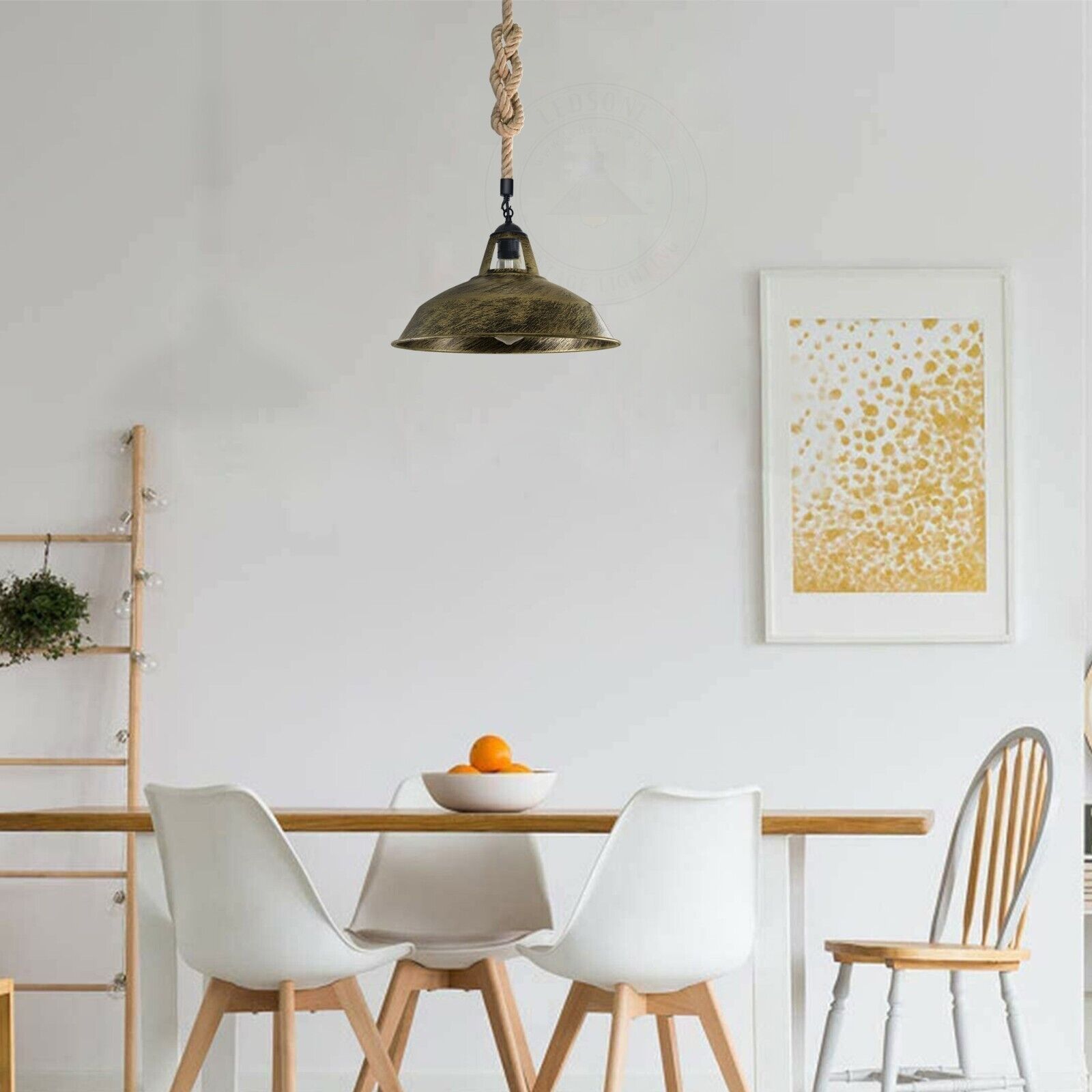 Industrial Metal Hemp Rope Pendant Light Retro Ceiling Hanging Lamp
