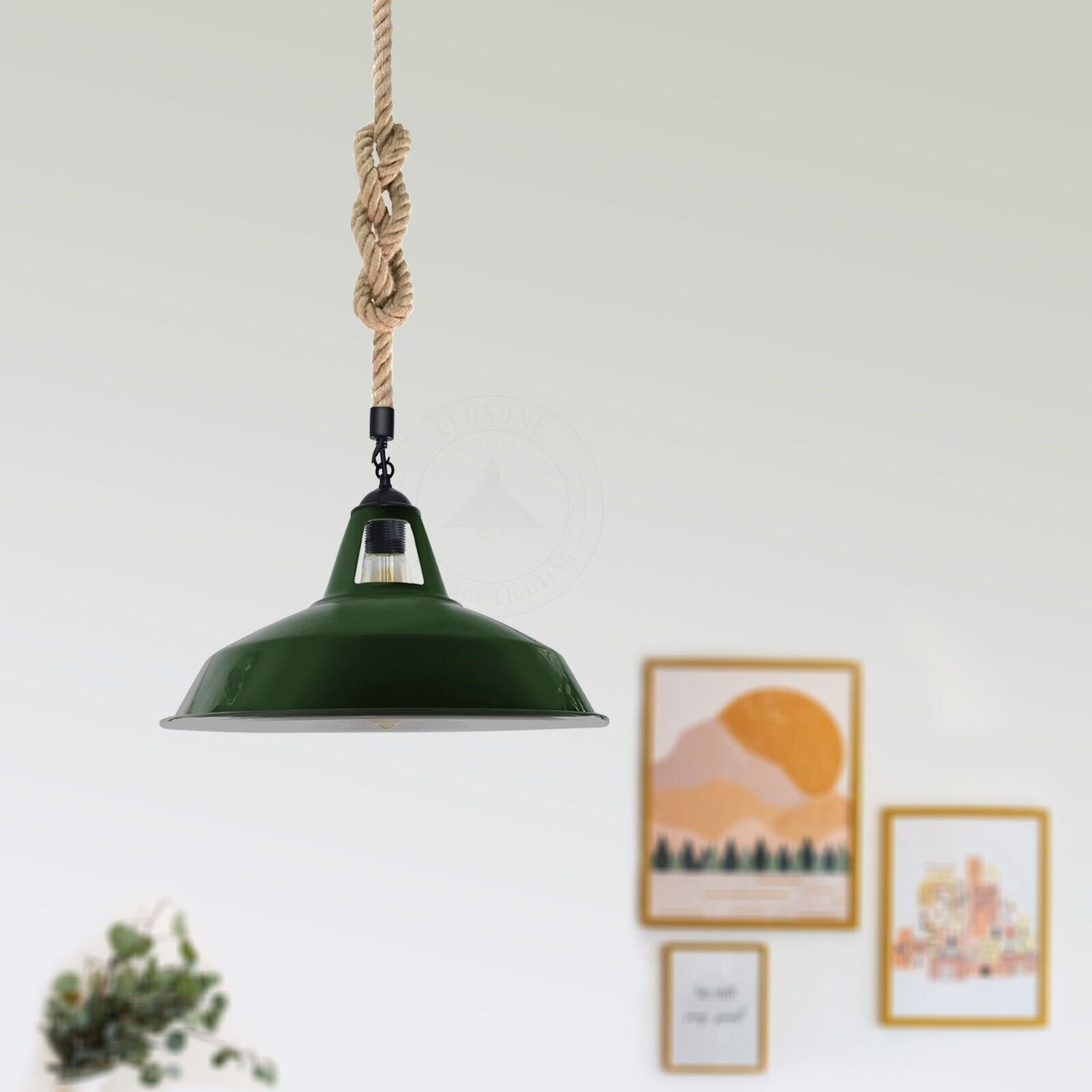 Industrial Metal Hemp Rope Pendant Light Retro Ceiling Hanging Lamp