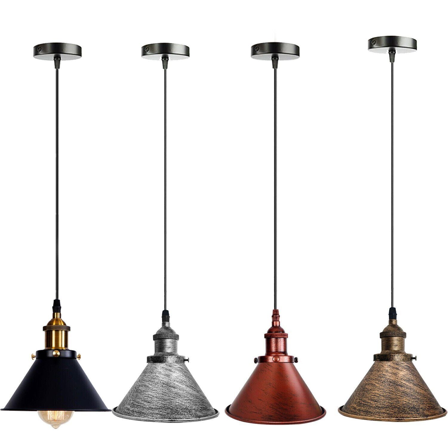 Modern Industrial Metal Cone Pendant Light, Adjustable Cable, Multiple Finishes