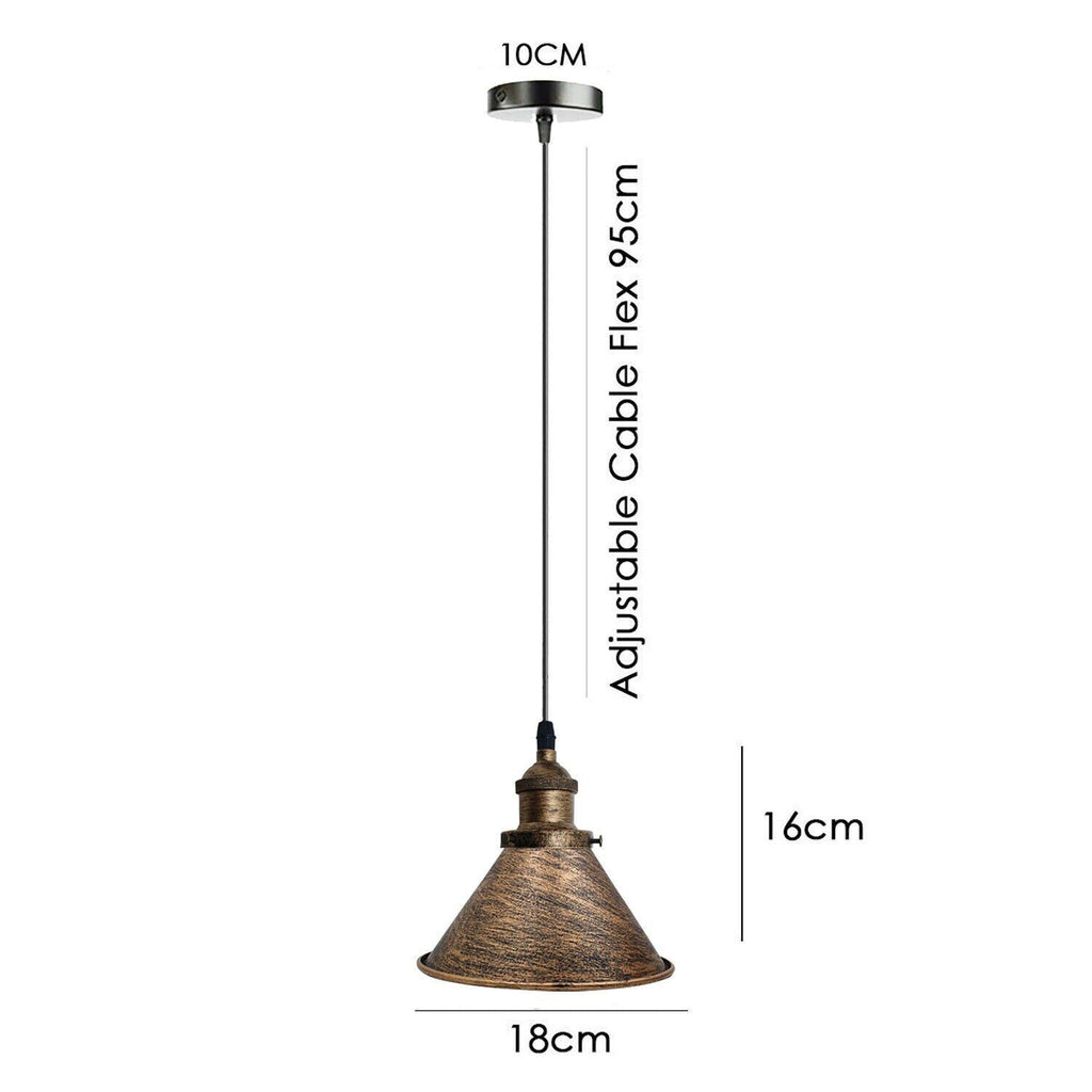 Modern Industrial Metal Cone Pendant Light, Adjustable Cable, Multiple Finishes