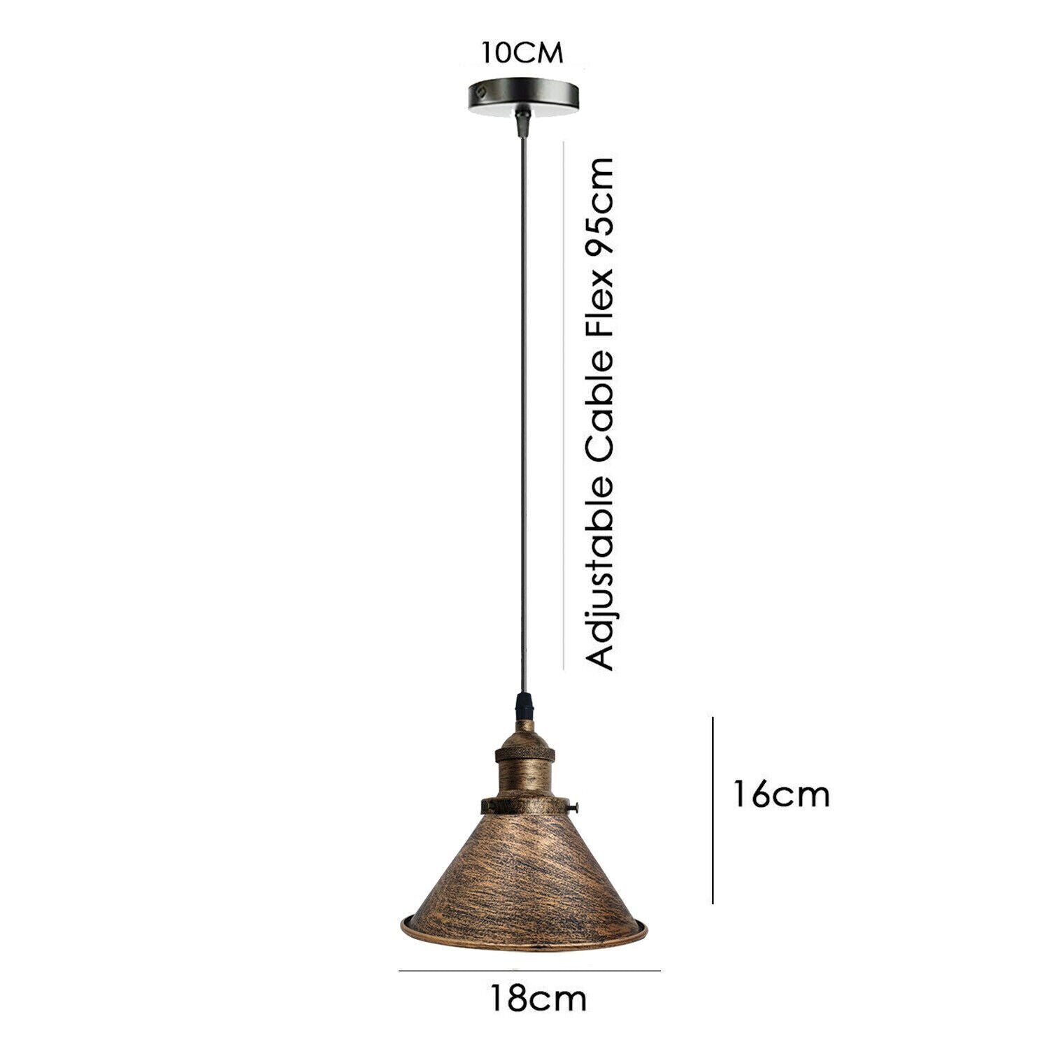Modern Industrial Metal Cone Pendant Light, Adjustable Cable, Multiple Finishes