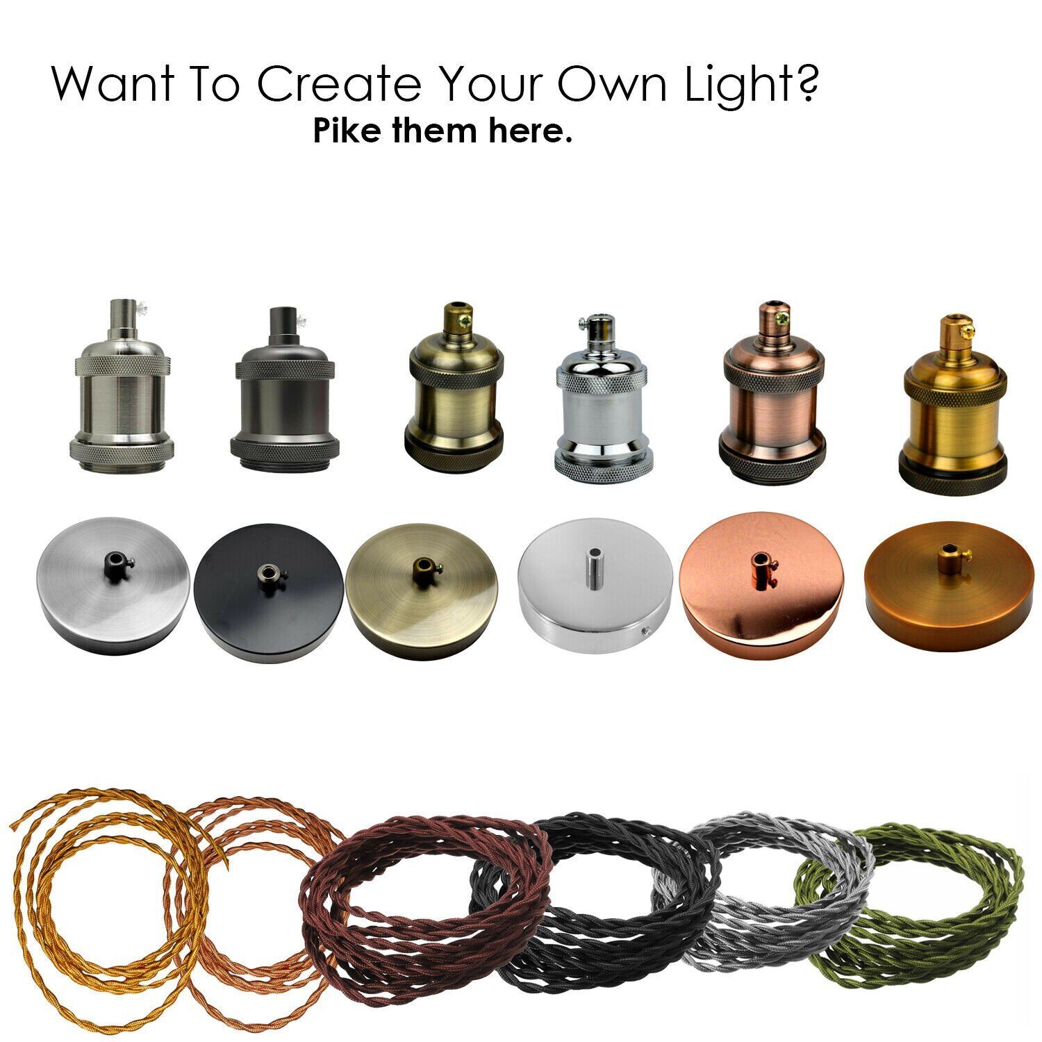 Customizable Decorative Pendant Light Kit: Fabric Cable, E27 Holder, Metal Ceiling Rose