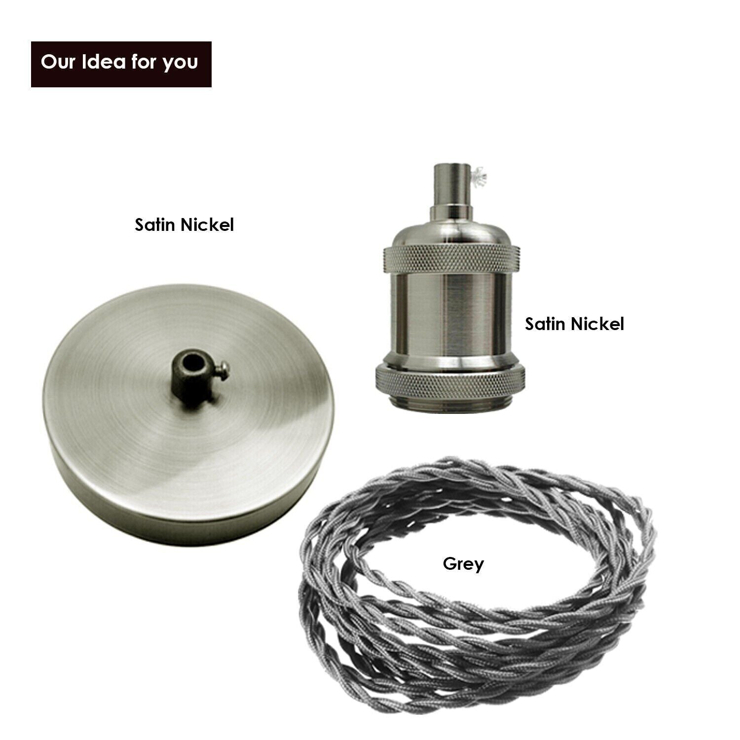 Customizable E27 Ceiling Rose Fabric Cable Pendant Lamp Holder Kit