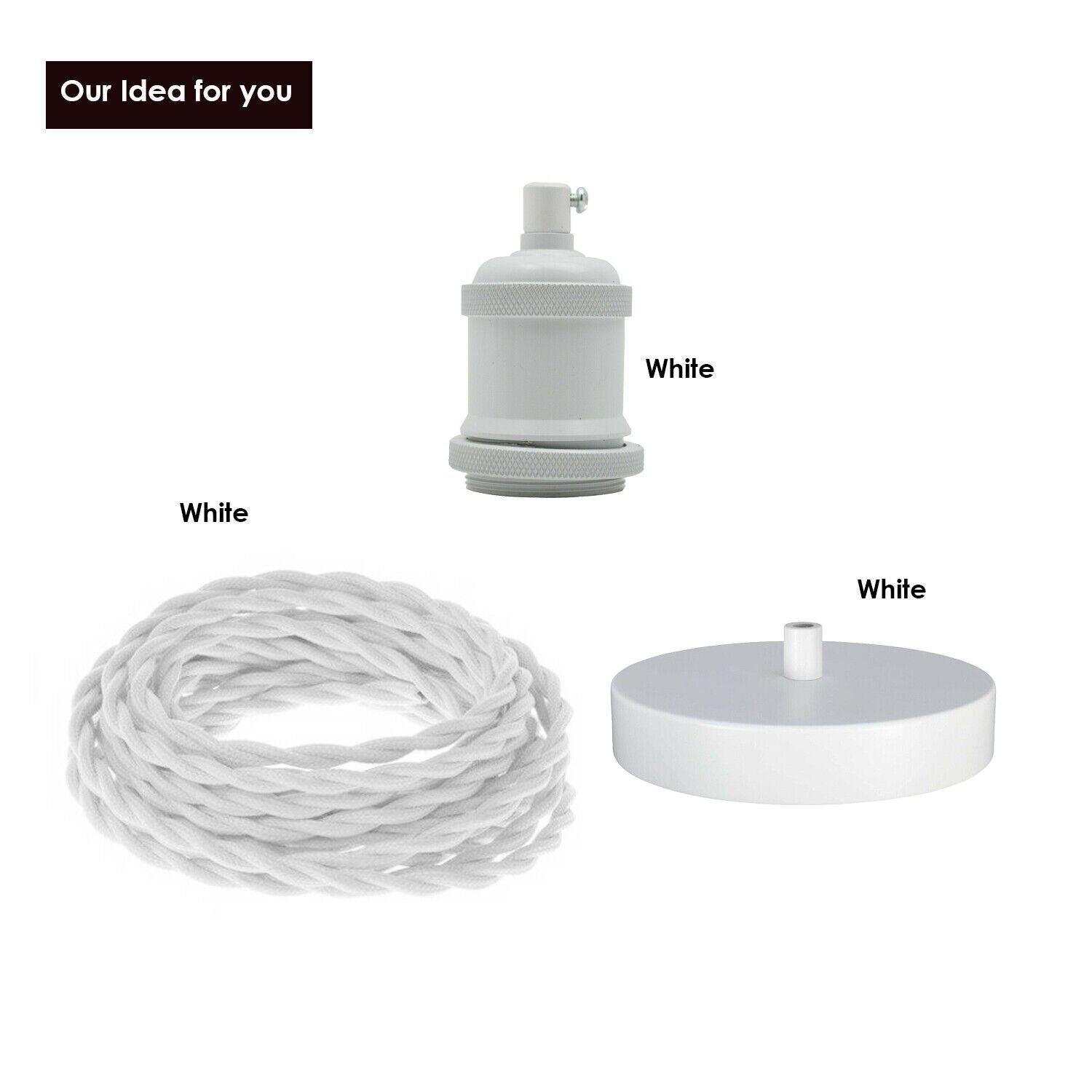 Customizable Decorative Pendant Light Kit: Fabric Cable, E27 Holder, Metal Ceiling Rose