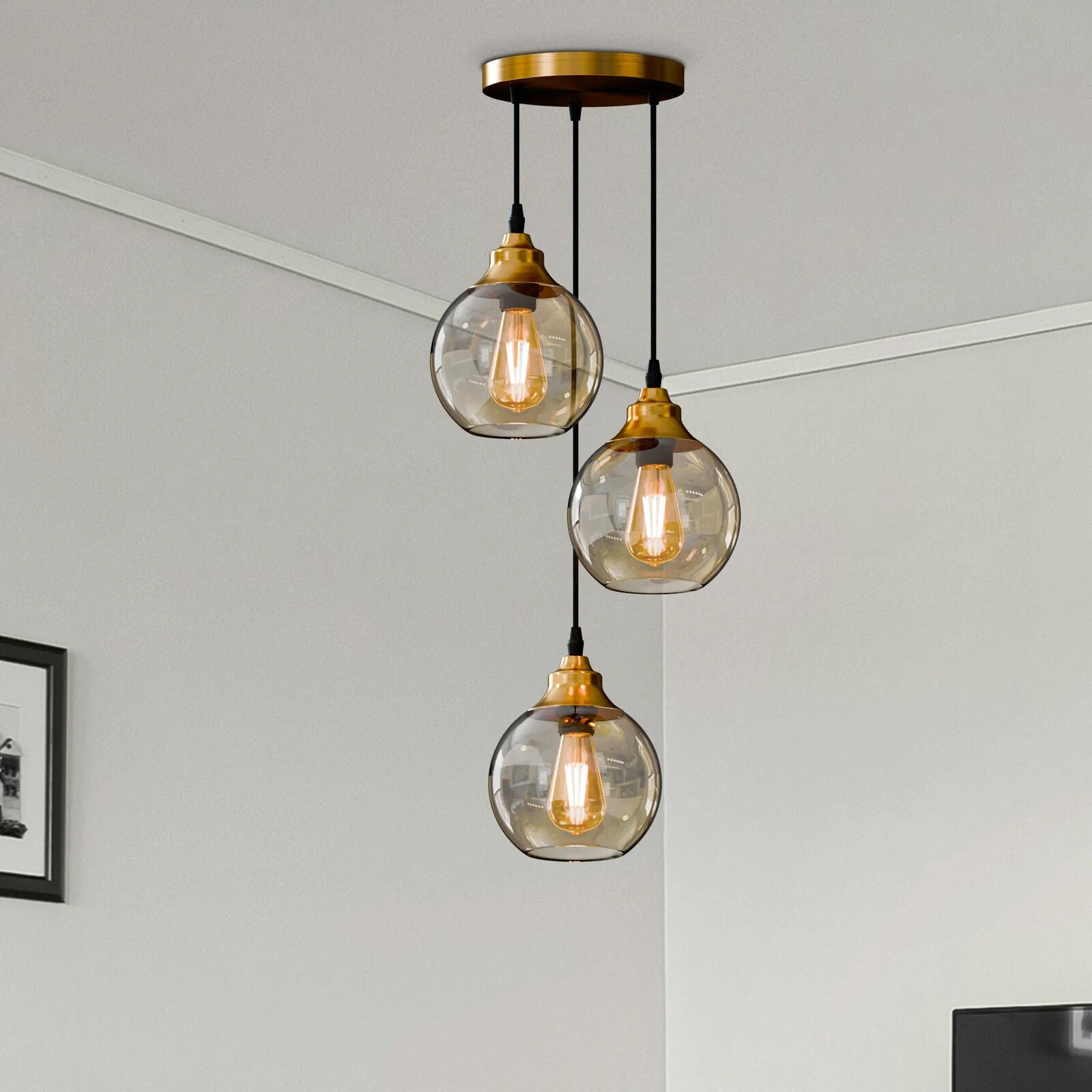 Luxury Modern 3-Light Glass Teardrop Pendant Chandelier Lighting Fixture