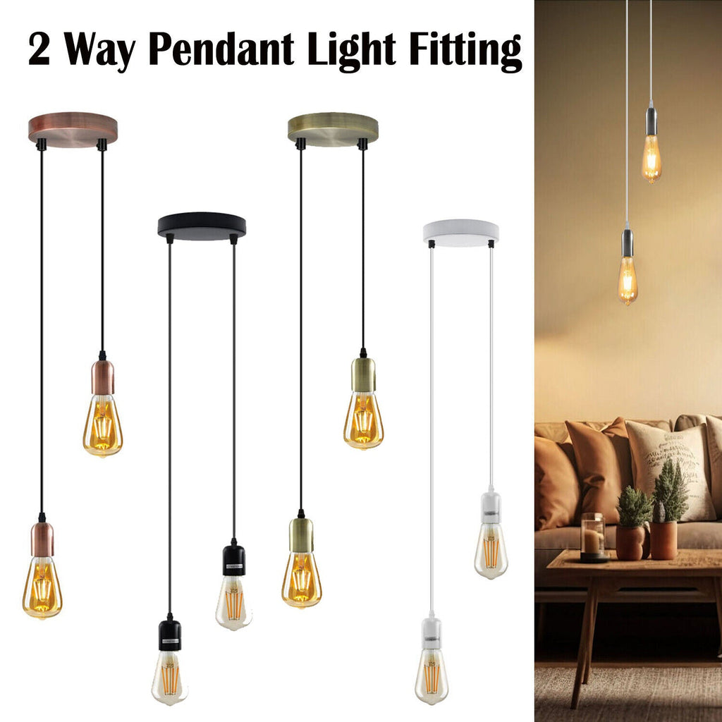 Vintage Industrial Metal 2-Head Ceiling Pendant Light Fixture E27 Adjustable Drop