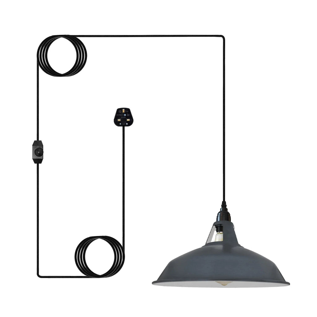 Industrial Plug-in Hanging Pendant Light with 12 Inch Shade and Dimmer Switch