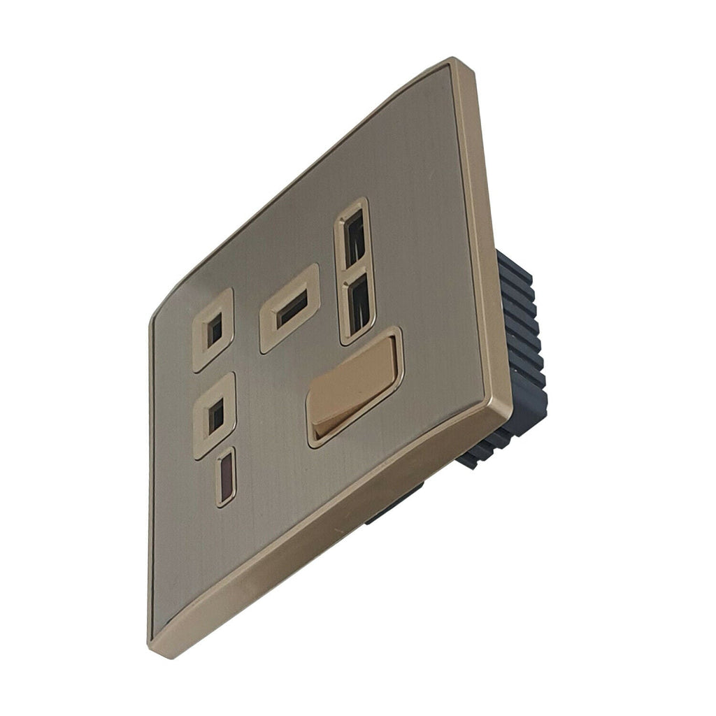 Modern Screwless Flat Plate 13A Wall Socket with Dual USB Charging Ports