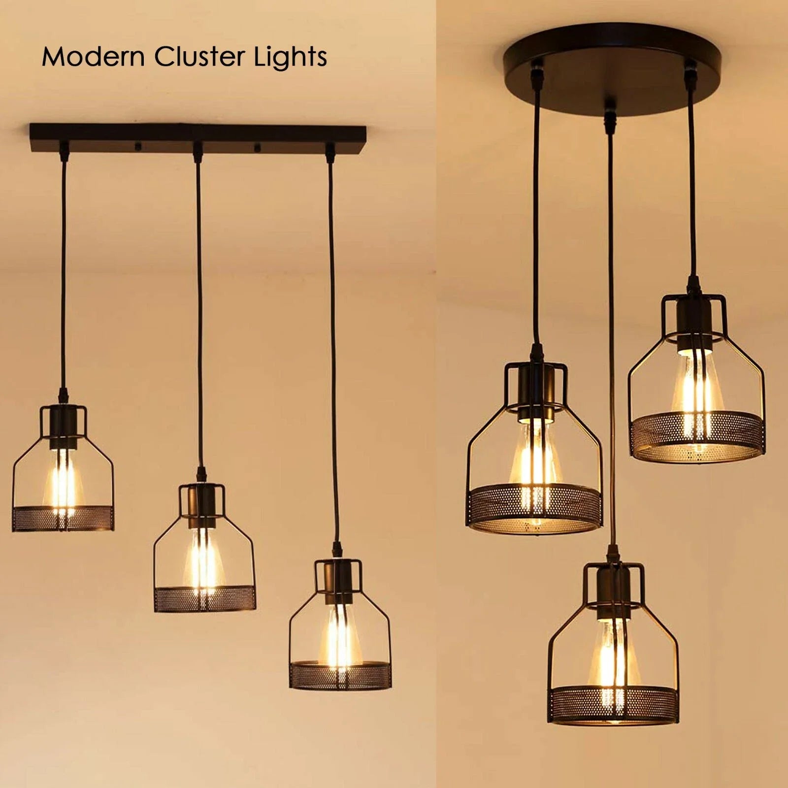 Vintage Industrial Modern 3-Light LED Ceiling Pendant Chandelier with Cage Shades