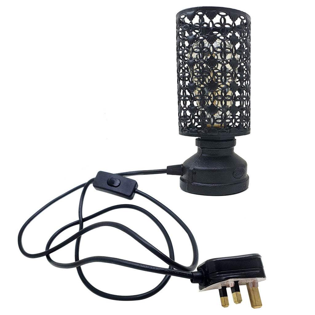 Industrial Antique Brass Metal Table Lamp, Black Wire Cage Design
