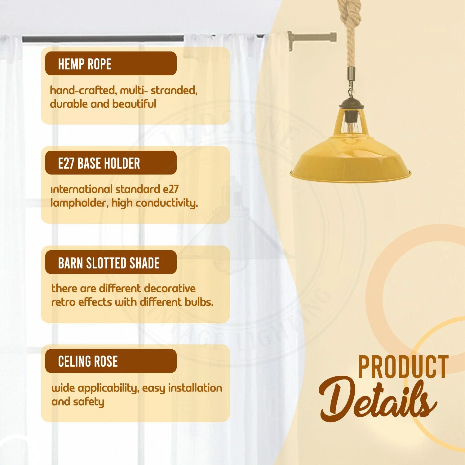 Chic Industrial Hemp Rope Pendant Light - Metal Shade for Kitchen Island