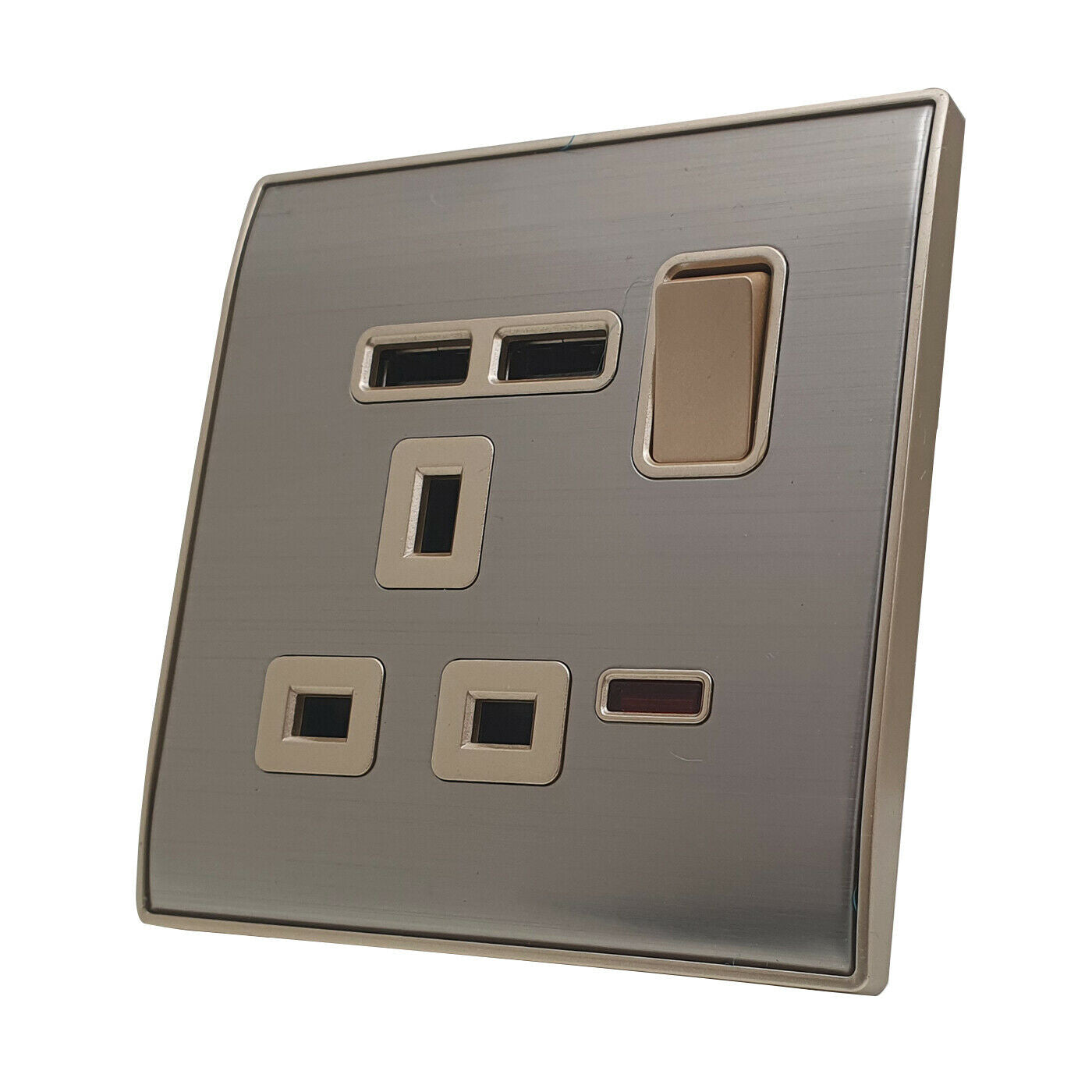 Modern Screwless Flat Plate 13A Wall Socket with Dual USB Charging Ports