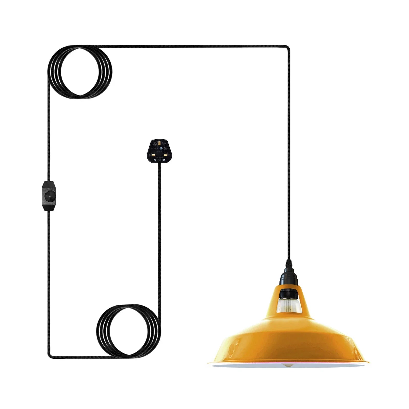Industrial Plug-In Pendant Light with 12-inch Shade and Dimmer Switch