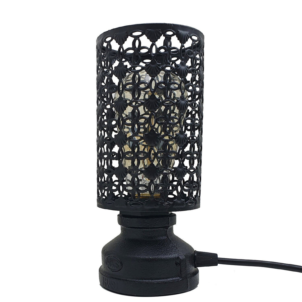 Industrial Antique Brass Metal Table Lamp, Black Wire Cage Design
