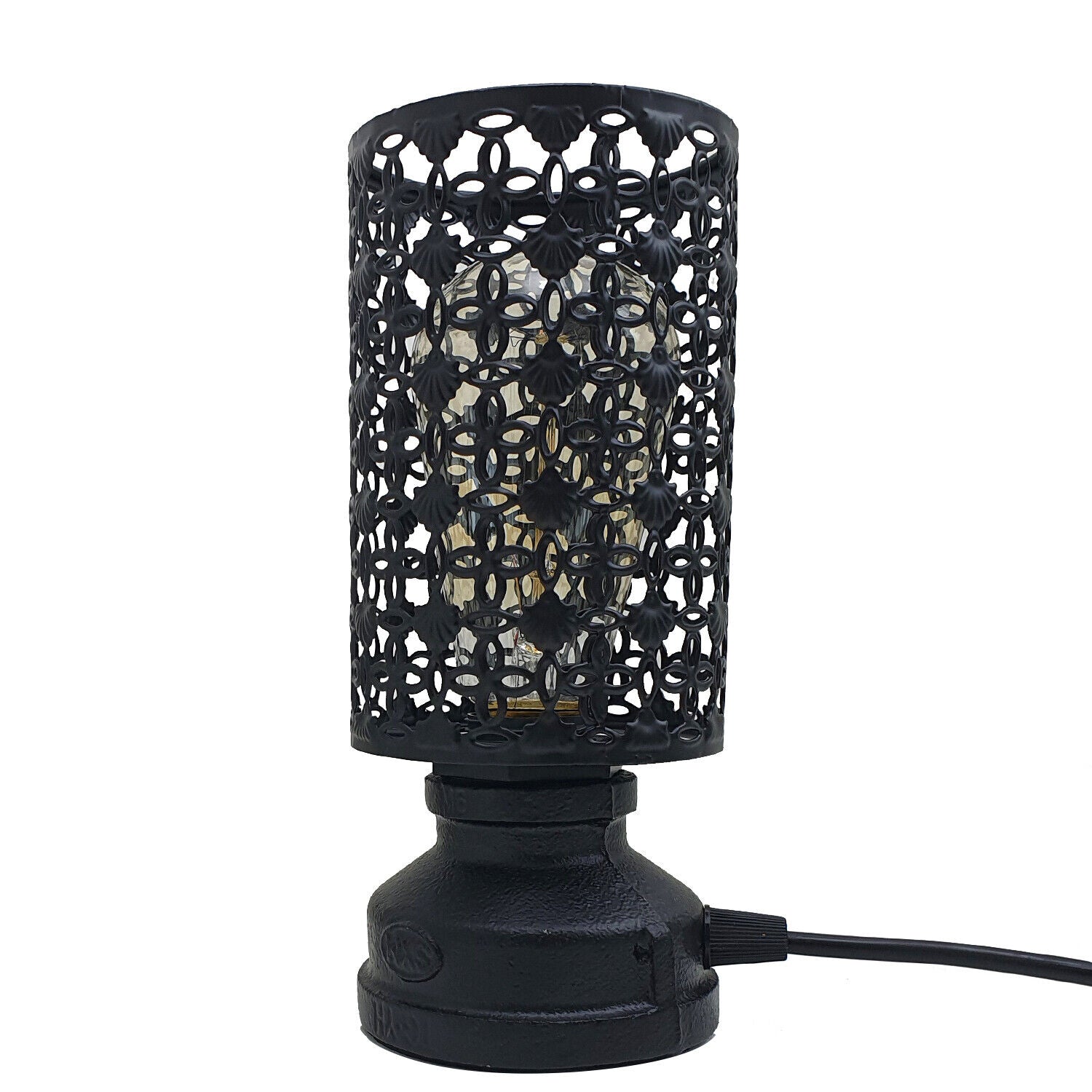 Industrial Antique Brass Metal Table Lamp, Black Wire Cage Design