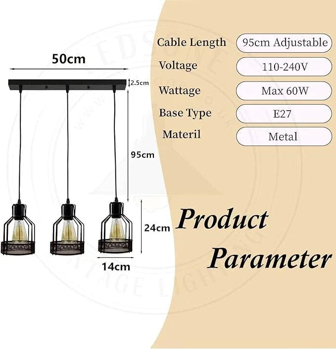 Vintage Industrial Modern 3-Light LED Ceiling Pendant Chandelier with Cage Shades