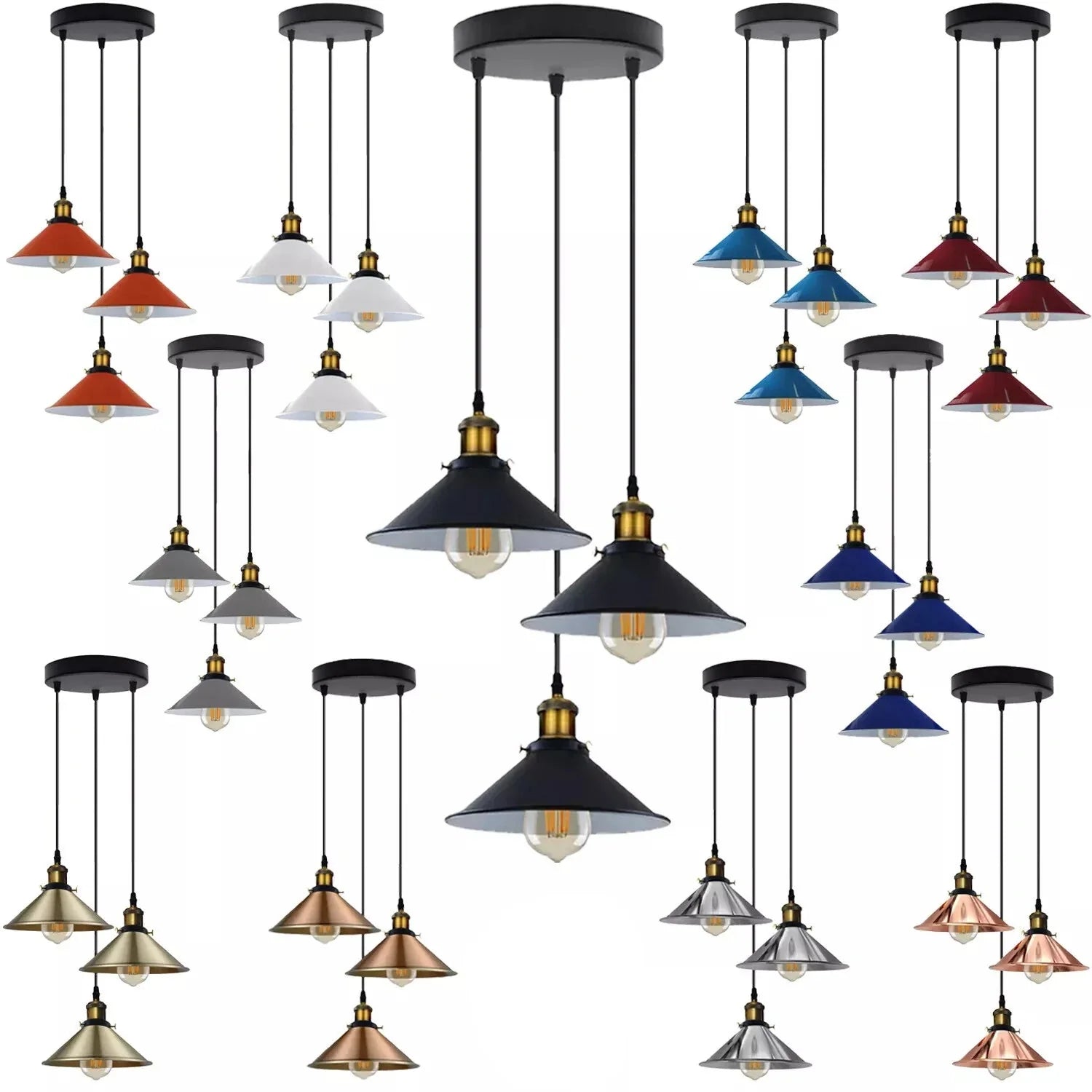 Stylish 3-Way Adjustable Cone Pendant Light Fixture for E27 Bulbs
