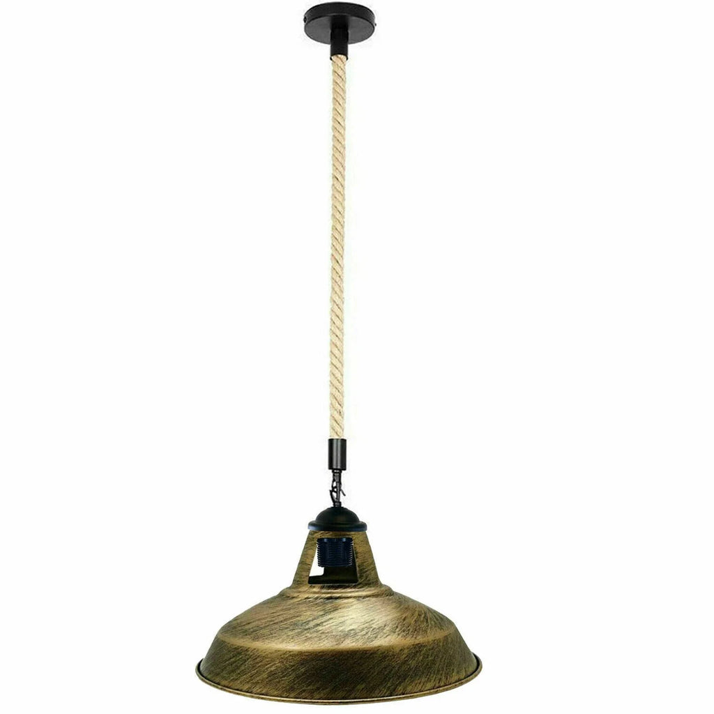 Chic Industrial Hemp Rope Pendant Light - Metal Shade for Kitchen Island