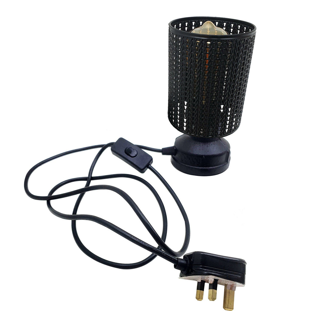 Industrial Antique Brass Metal Table Lamp, Black Wire Cage Design