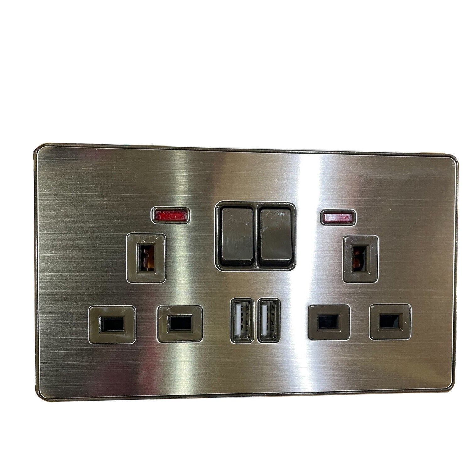 Modern Screwless Flat Plate 13A Wall Socket with Dual USB Charging Ports