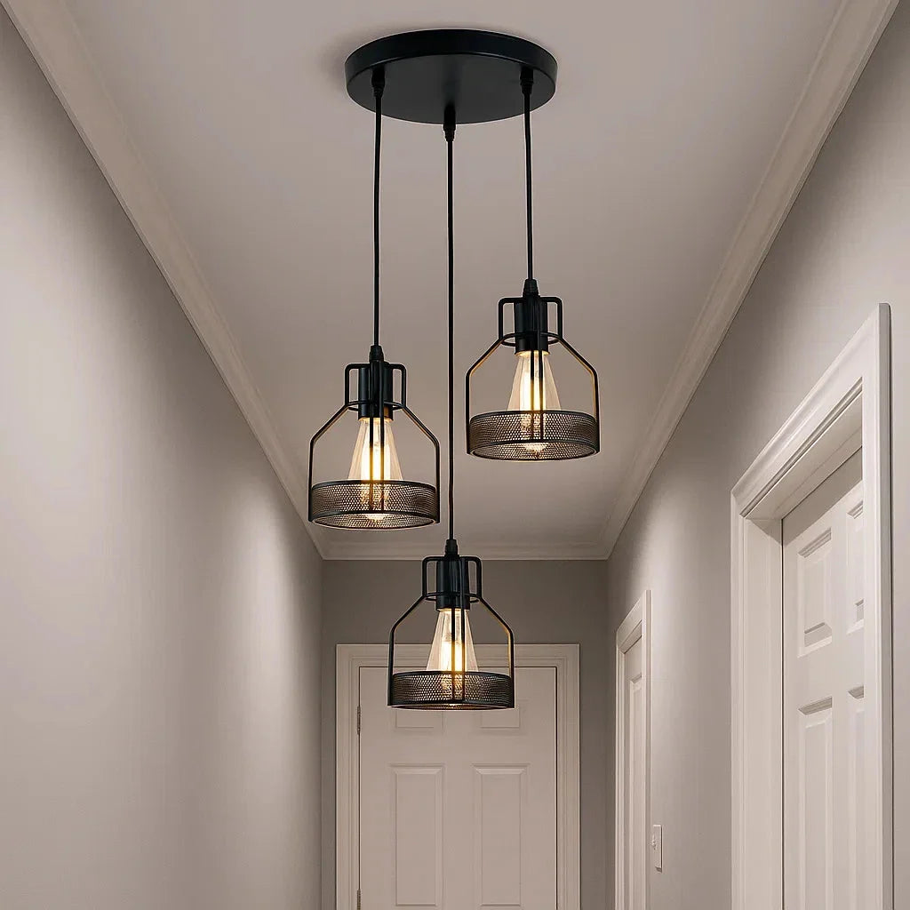 Vintage Industrial Modern 3-Light LED Ceiling Pendant Chandelier with Cage Shades