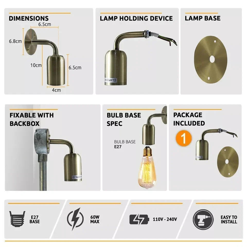 Vintage Wall Sconce Metal Rustic E27 Holder Fitting Wall Lights ~ 6015
