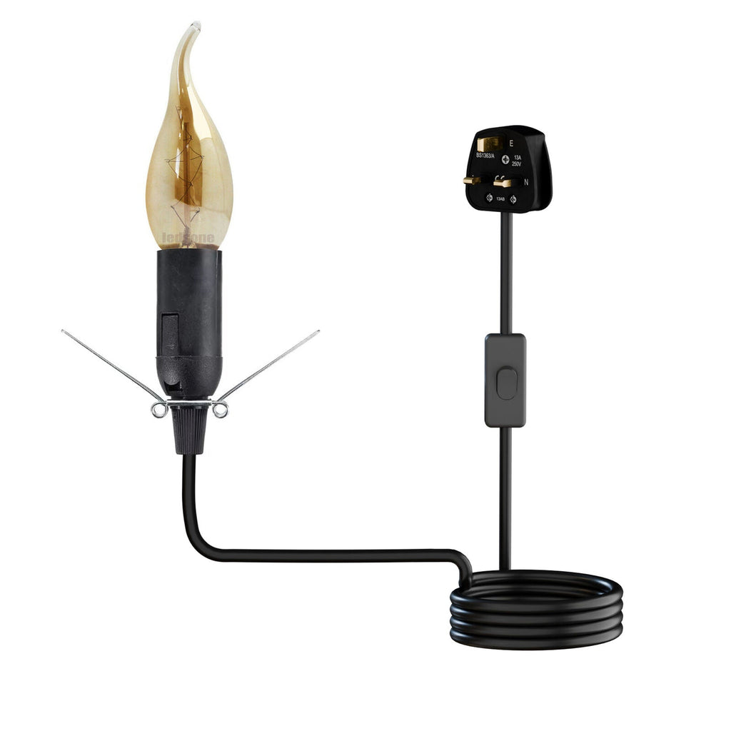 2M UK Plug E14 Salt Lamp Cord with Dimmer Switch Black