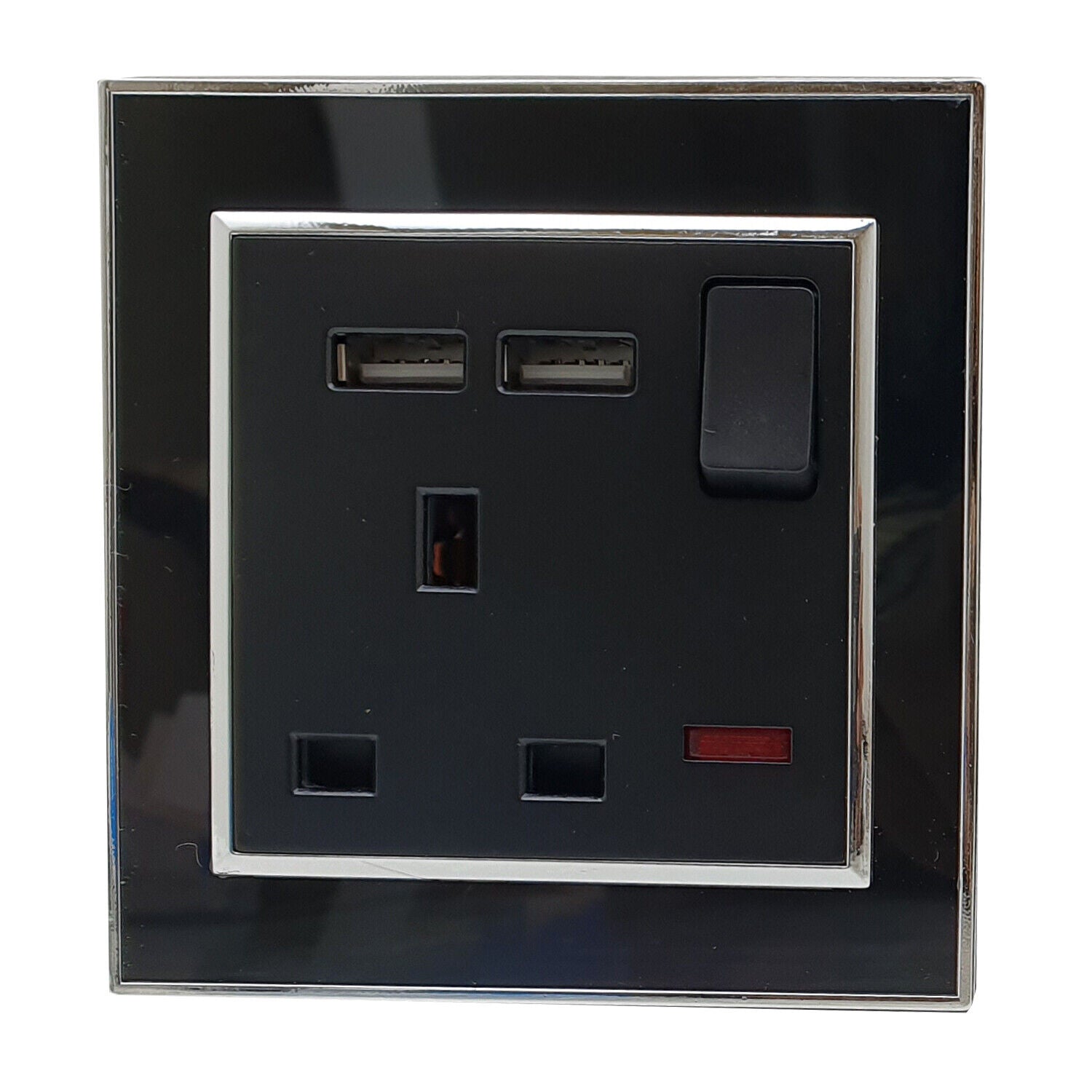 Modern Screwless Flat Plate 13A Wall Socket with Dual USB Charging Ports