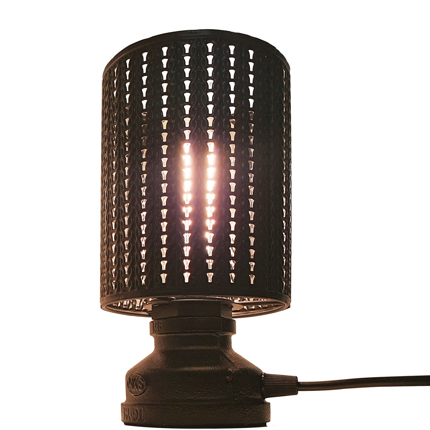 Industrial Antique Brass Metal Table Lamp, Black Wire Cage Design