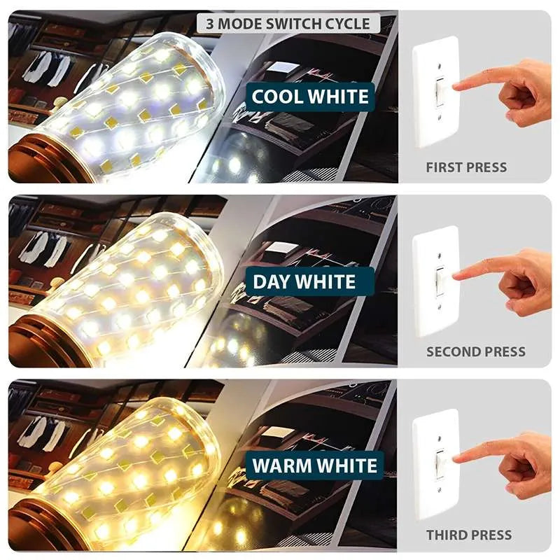 Energy-Efficient B22 Bayonet 12W LED Corn Bulb, High Power, 3-Color Light