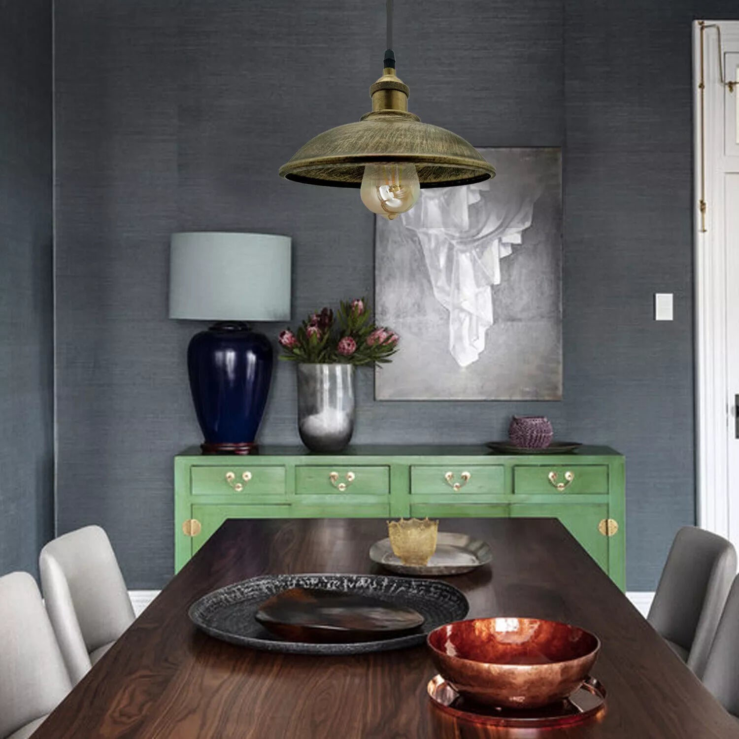 Brushed Brass Vintage Industrial Metal Pendant Light for Modern Home Spaces